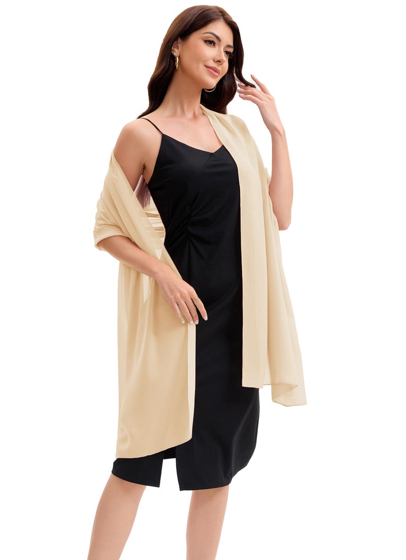 Baoqiya Women's Shawls and Wraps for Evening Dress Chiffon Shawl Soft Elegant Silky Pashmina Wedding Bridal Scarf(Champagne, 79"Ã—19") - Image 3